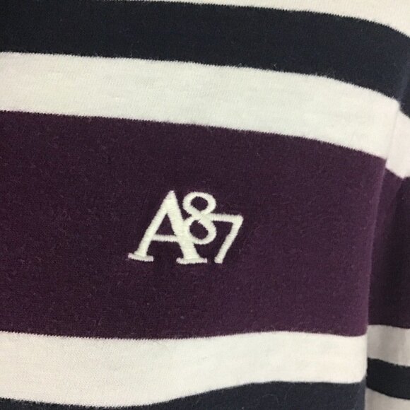 Men's Aeropostale Short Sleeve Polo Collared Dress Shirt Purple Striped Size XL - Picture 2 of 6